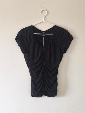 Elevated Jules & Leopold Womens Black Ruched Classic Short-Sleeve Top